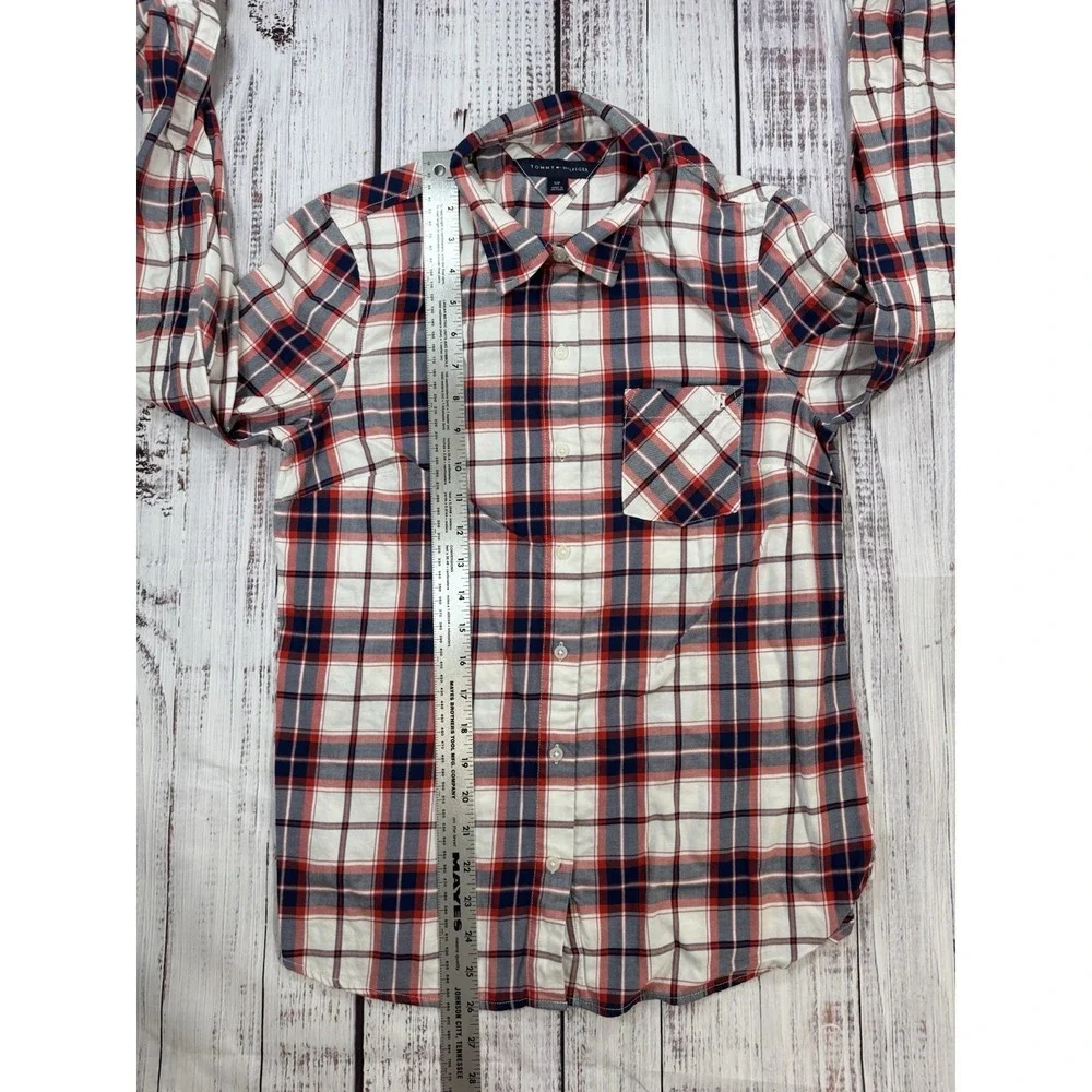 Tommy Hilfiger Shirt Men's Long Sleeve Button Up Red‎ White Plaid Size Small
